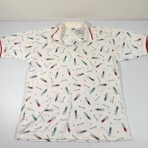 Vtg Jason Maxwell Golf Print Polo Shirt Men's Sz Med White Red Trim Short Sleeve